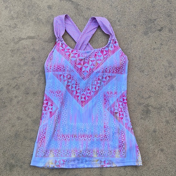 PrAna Pink Geo Pattern Bra Lined Active Yoga Workout Tank Top Women's Size S - Picture 1 of 6